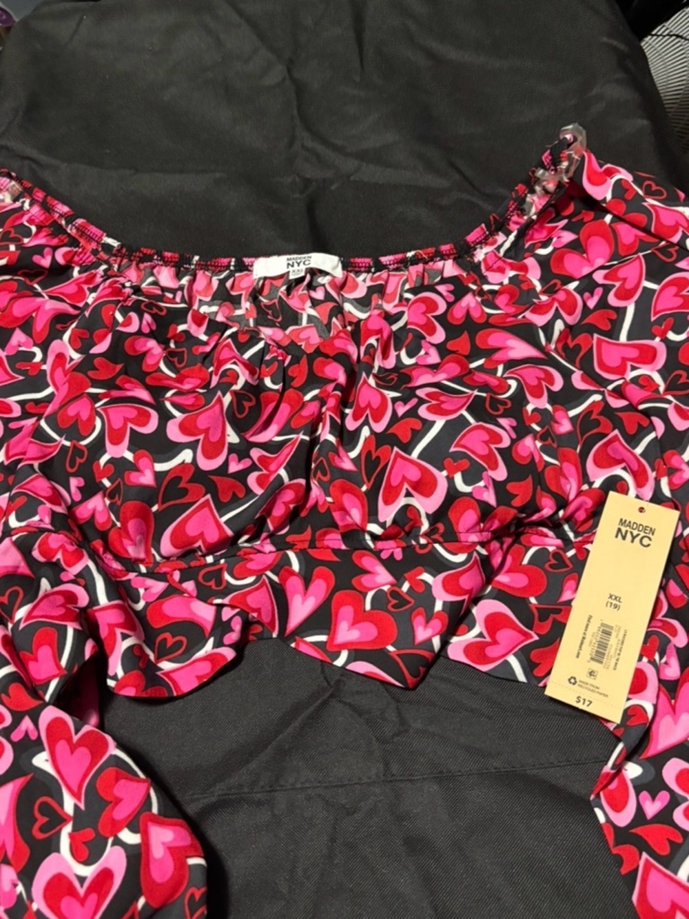 Madden NYC Pink & Red Heart Print Crop Top